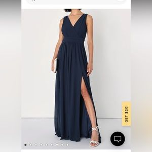 LULUS Thoughts Of Hue Navy Blue Surplice High Split Maxi Dress, Size XL